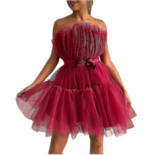 (36, Light coral) 2023-women Tulle Dress Sleeveless Short Dress Solid Mesh Princess Steapless Party Dress