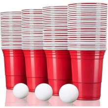 100 Beer Pong Cups Reusable | Party Cups 473ml - 16oz | Beer Pong, Red Cups Extra Strong | Red Plastic Cup