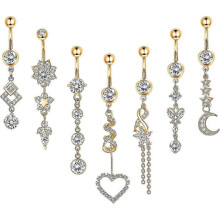 7pcs 14g Belly Button Rings Dangle 316l Surgical Steel Cz Navel Ring Barbell for Women Body Piercing Jewelry Silver/gold/rose Gold