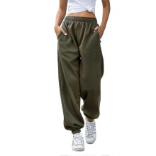 (S, Army Green) Women Sweatpants Cinch Bottom With Pockets High Waist