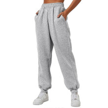 (L, Grey) Women Sweatpants Cinch Bottom With Pockets High Waist