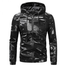 (L, Black) Mens Windproof Casual Camouflage Hooded Sports Jacket