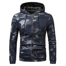(S, Blue) Mens Windproof Casual Camouflage Hooded Sports Jacket