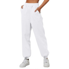(XL, White) Women Sweatpants Cinch Bottom With Pockets High Waist