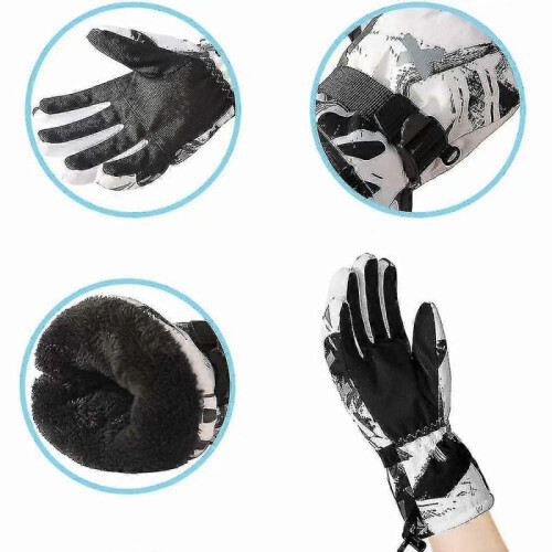 (L, Dark*White) Winter Ski Gloves Warm Lining Windproof Waterproof Snow Gloves 1