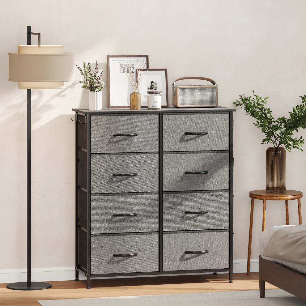 HOMCOM Fabric Chest of Drawers, 8 Drawer Dresser for Bedroom, Charcoal Grey