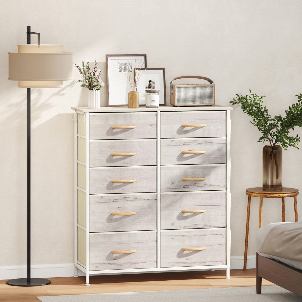 HOMCOM Fabric Chest of Drawers, 10 Drawer Dresser for Bedroom, Natural Wood