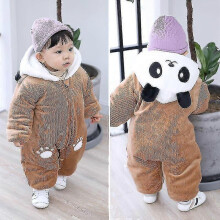 (Brown) Fashion Winter Overalls Baby Clothes Hoodies Newborn Jumpsuit / Snowsuit Coats