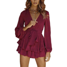 (36, Terracotta) Womens Fashion Summer Solid Casual Long Sleeve Suspender Short Jumpsuit