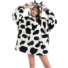 (one size, cow) Winter Sherpa Blanket With Sleeves Warm Hoodie Blanket For Kids Fleece Hoody Blanket Sweatshirt Wearable Flannel Blankets Gift