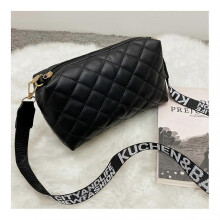 (Black) Crossbody Sling Bag For Women Rhombus Grid Adjustable Wide Shoulder Strap Pu Fanny Pack For Daily