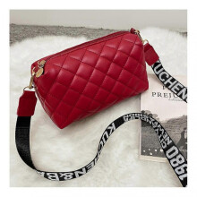 (Red) Crossbody Sling Bag For Women Rhombus Grid Adjustable Wide Shoulder Strap Pu Fanny Pack For Daily