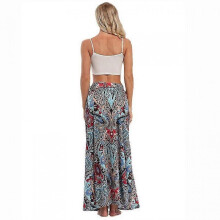(XL, National Printing) Summer Women's Leopard Print High Waist Long Dress Bohemian Big A Skirt Women