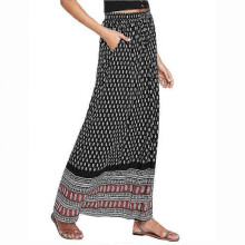 (XL, Black red and white flowers) Summer Women's Leopard Print High Waist Long Dress Bohemian Big A Skirt Women