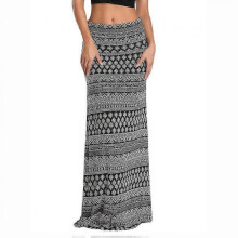 (XL, White flowers) Summer Women's Leopard Print High Waist Long Dress Bohemian Big A Skirt Women