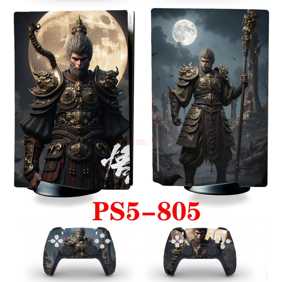(Ps5-805, For Ps5 Digital Version) Myth Wukong Skin Stickers Decals For Ps5 Standard Disc Digital Console Black 6963793795246