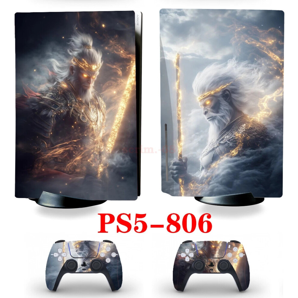 (Ps5-806, For Ps5 Digital Version) Myth Wukong Skin Stickers Decals For Ps5 Standard Disc Digital Console Black 6963793795260