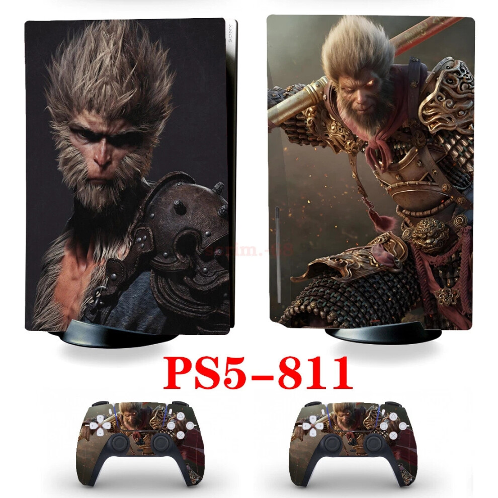 (Ps5-811, For Ps5 Digital Version) Myth Wukong Skin Stickers Decals For Ps5 Standard Disc Digital Console Black 6963793795369