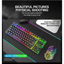 T87 Wireless Keyboard and Mouse Set 87-key Mechanical Sense Keyboard Game Mouse RGB Rechargeable Multimedia PC Computer Keyboard