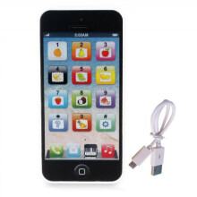 (Black) Phone Kids Learning Toy Play Cell Phone White with USB Recharable