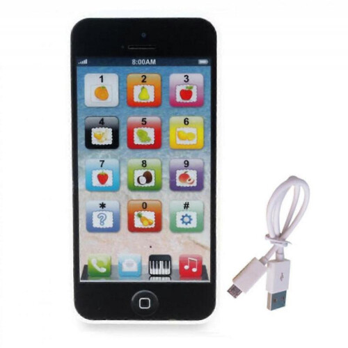 (Black) Phone Kids Learning Toy Play Cell Phone White with USB Recharable