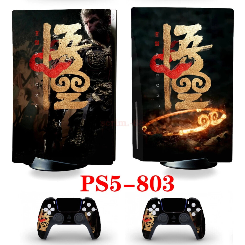 (Ps5-803, For Ps5 Digital Version) Myth Wukong Skin Stickers Decals For Ps5 Standard Disc Digital Console New Black 6963793795567