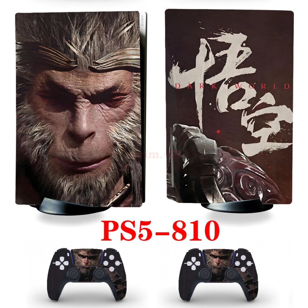 (Ps5-810, For Ps5 Digital Version) Myth Wukong Skin Stickers Decals For Ps5 Standard Disc Digital Console New Black 6963793795703