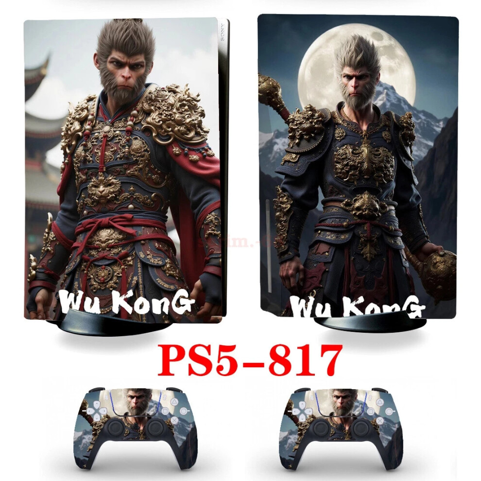 (Ps5-817, For Ps5 Digital Version) Myth Wukong Skin Stickers Decals For Ps5 Standard Disc Digital Console New Black 6963793795840