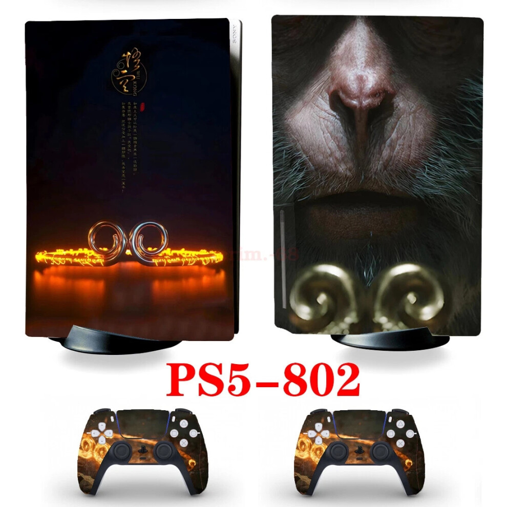 (Ps5-802, For Ps5 Digital Version) Myth Wukong Skin Stickers Decals For Ps5 Standard Disc Digital Console Hot Black 6963793795901