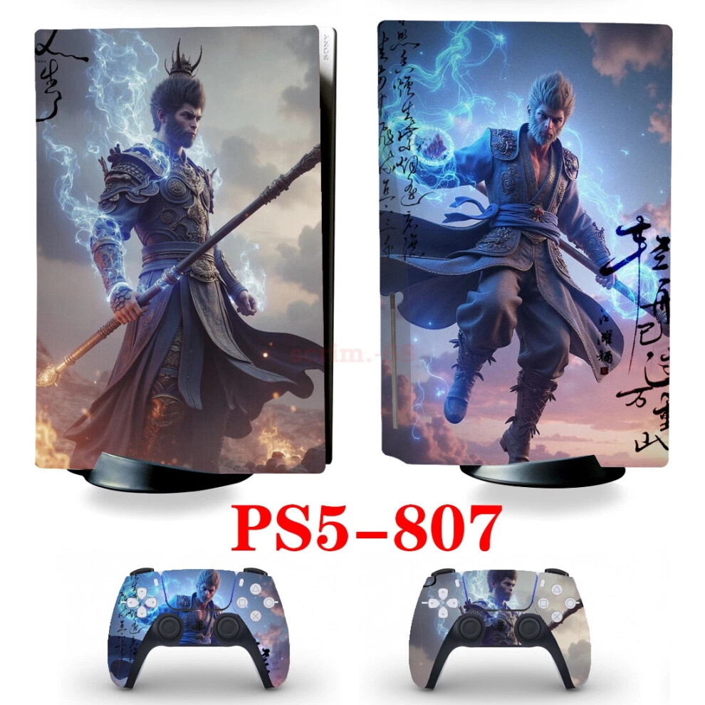 (Ps5-807, For Ps5 Standard Disc) Myth Wukong Skin Stickers Decals For Ps5 Standard Disc Digital Console Hot Black 6963793796014