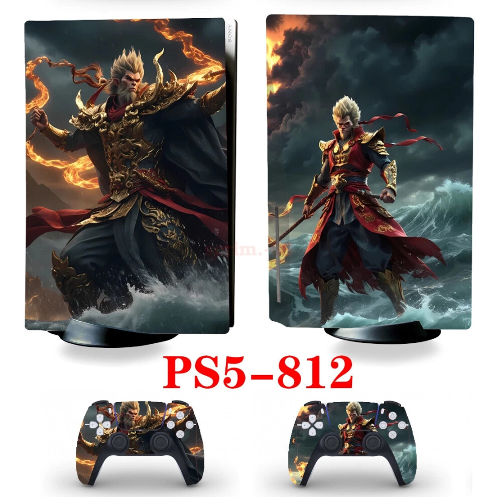 (Ps5-812, For Ps5 Standard Disc) Myth Wukong Skin Stickers Decals For Ps5 Standard Disc Digital Console Hot Black 6963793796113