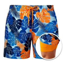 (S, Style 6) Mens Swim Trunks With Compression Liner