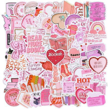 Rosa livre autocollant, 120 paquet imperméable vinyle en forme de cœur esthétique autocollant pour la lecture, Kindle, Scrapbooking, bouteil