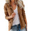 (M, Brown) Women Solid Loose Zipper Multi-pocket Jacket 1