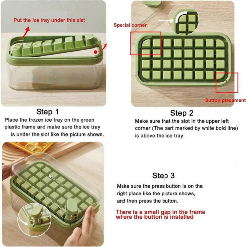 (White) SDIGV Ice Cube Tray with Lid and Bin, 2 Pack for Freezer, 64 Pcs Ice Cube Mold (Green) 1