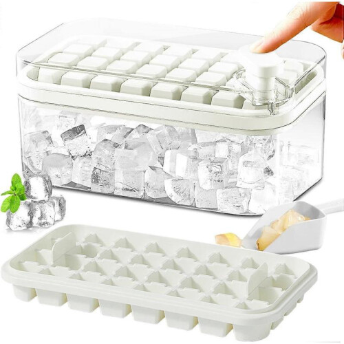 (White) SDIGV Ice Cube Tray with Lid and Bin, 2 Pack for Freezer, 64 Pcs Ice Cube Mold (Green)