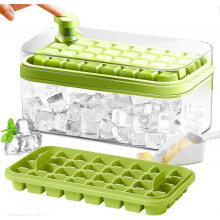 (Green) SDIGV Ice Cube Tray with Lid and Bin, 2 Pack for Freezer, 64 Pcs Ice Cube Mold (Green)