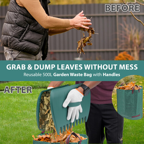 5-in-1 Garden Rake Set Adjustable Handle with 2 Large leaves Grabber Leaf Rake 2