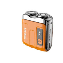(orange) Travel Electric Shaver For Men Double Floating Magnetic Blade Head Portable Beard Knife Rechargeable MINI Rotary Electric Razor