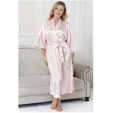 Plus Size S-XXXL Rayon Bathrobe Womens Kimono Satin Long Robe Sexy Lingerie Classic Nightgown Sleepwear with Belt