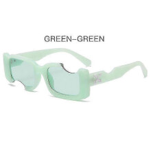 (Jelly Green) Hip-hop Square Sunglasses Women Men Off Notch Hole Design White Sun Glasses Blue Ladies Vintage Shados Eyewear Uv Protection_LL_a05