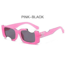 (Pink Gray) Hip-hop Square Sunglasses Women Men Off Notch Hole Design White Sun Glasses Blue Ladies Vintage Shados Eyewear Uv Protection_LL_a05