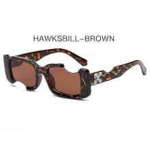 (Leopard Tea) Hip-hop Square Sunglasses Women Men Off Notch Hole Design White Sun Glasses Blue Ladies Vintage Shados Eyewear Uv Protection_LL_a05
