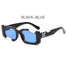 (Black Blue) Hip-hop Square Sunglasses Women Men Off Notch Hole Design White Sun Glasses Blue Ladies Vintage Shados Eyewear Uv Protection_LL_a05