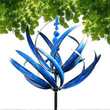 (Blue) Outdoor Wind Spinners For Garden, Harlow Wind Spinner Rotator, Wind Spinner Windmill with Metal Garden Stake, Dynamic 3D Lotus Windmill