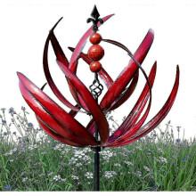 (Red) Outdoor Wind Spinners For Garden, Harlow Wind Spinner Rotator, Wind Spinner Windmill with Metal Garden Stake, Dynamic 3D Lotus Windmill