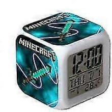 Minecraft Colorful Led Alarm Clock Color Changing Cartoon Clock Student Mute Night Light Christmas Gift Birthday Gift 01