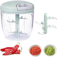 Manual Onion Chopper, 900ML 5-Blade Garlic Press, for Salad Onion, Pesto, Parsley, Sausage/Nut Cutter Machine, Vanilla, Baby Food (Green)