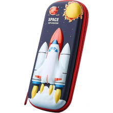 3D leather pencil case, boys and girls stereo pencil box pupils new cartoon stationery storage bag-Planet rocket