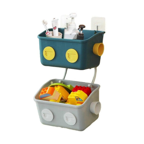 (White Grey) Bath Toy Storage Organizer Basket 2 Pack Wall Mounted Hanging Shower Caddy Shelf